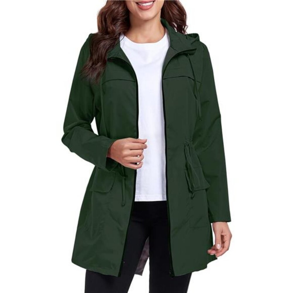 Women Waterproof Raincoat Lightweight Packable Active Outdoor Long Hooded Rain